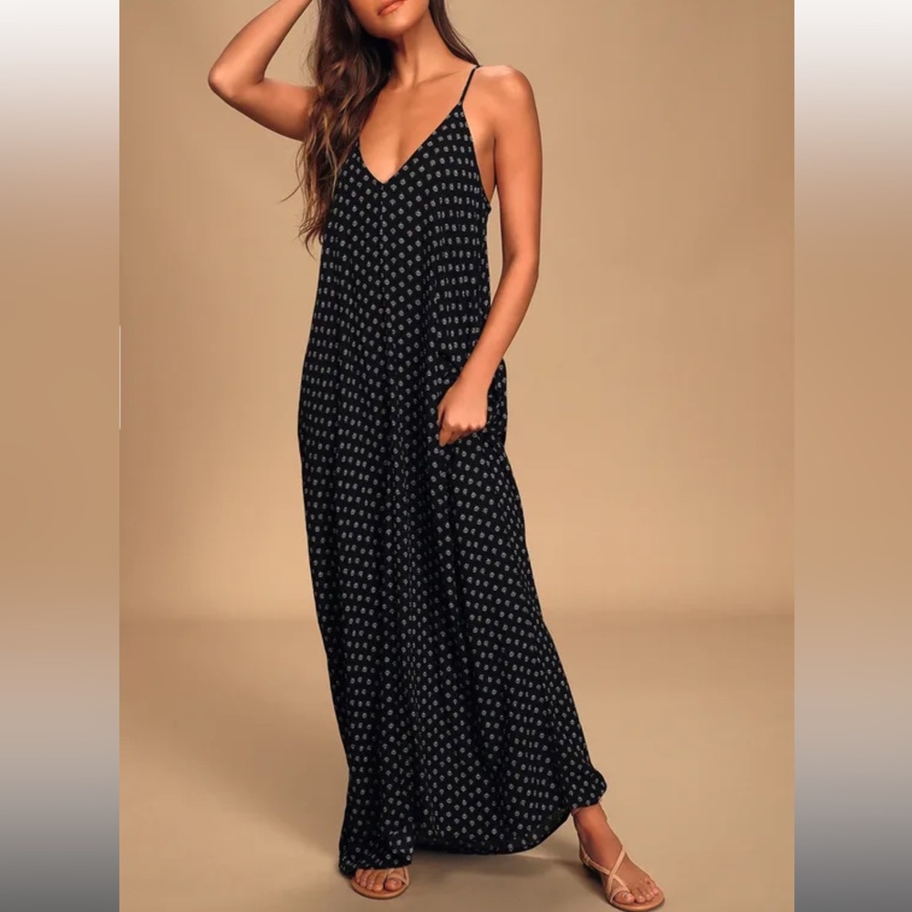Lulus black floral print maxi dress